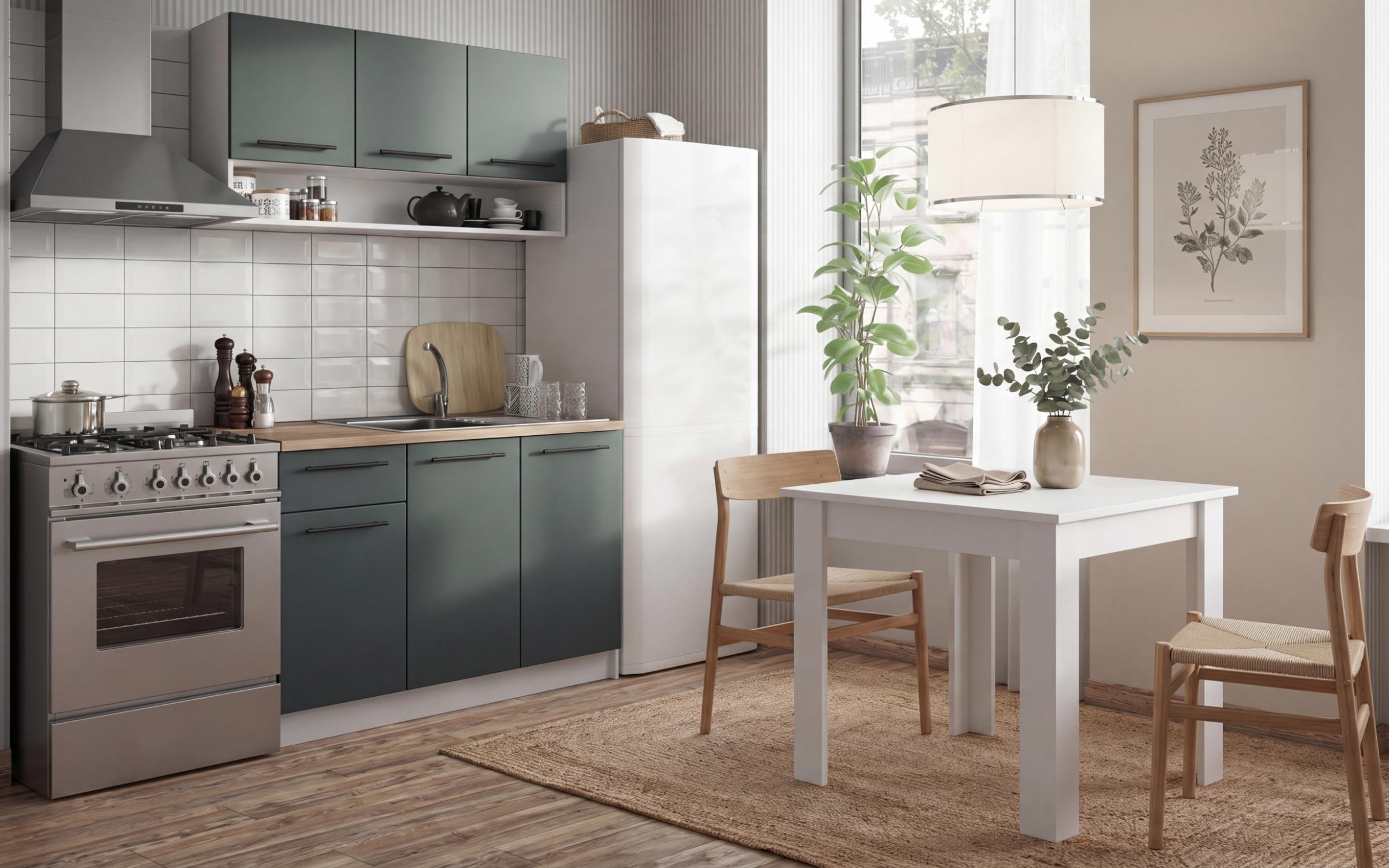 Bucatarie + masa dining Tifani + Kadens, shagreen alb + verde inchis + alb  1